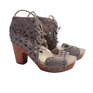 Jambu Sandals Women 6.5 Leather Taupe Preppy Beachy Vacation Block Heel Platform